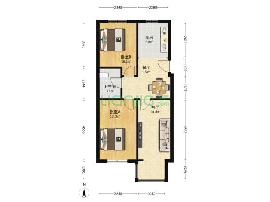 天赋新居 2室2厅1卫 101平方