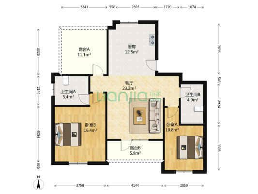 尚品馨界 2室1厅2卫 112平方