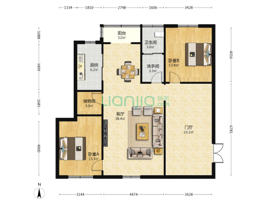 智慧苑 2室1厅2卫 125平方