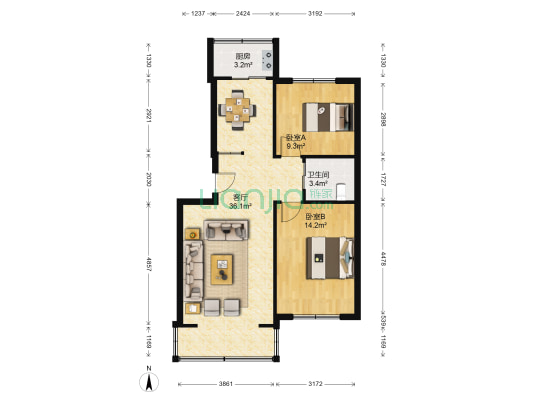 金源北里安居小区 2室1厅1卫 81平方