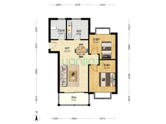 大丰景苑F区 2室1厅1卫 77平方