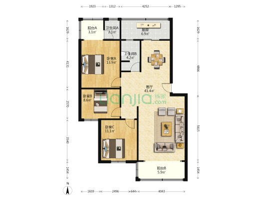 桃源街68号 3室1厅2卫 116平方