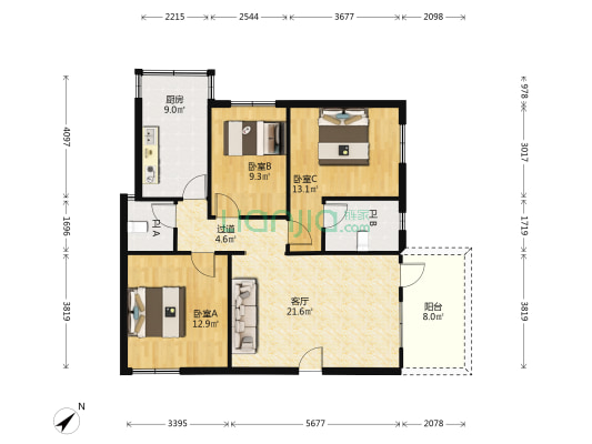 通发楼 3室1厅2卫 103平方