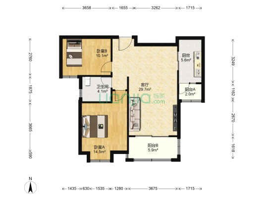 海悦花园一区 2室1厅1卫 87平方