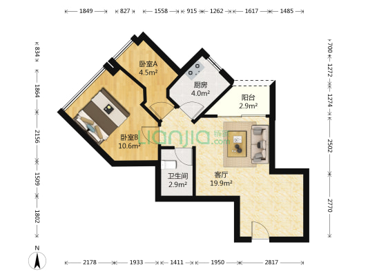 东川大厦 2室1厅1卫 61平方