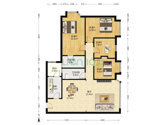 恒景花园 4室2厅2卫 146平方