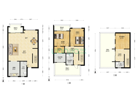 沣西逸园 3室1厅4卫 174平方