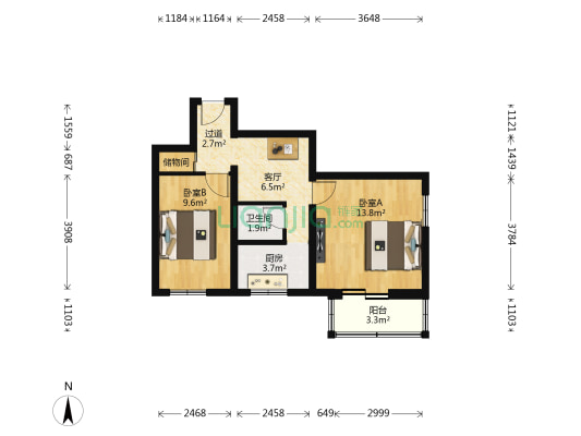 万寿路西街12号院 2室1厅1卫 55平方