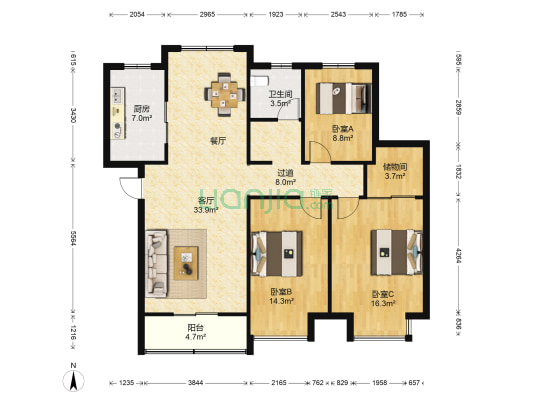 万科魅力之城一街区西区 3室1厅1卫 113平方
