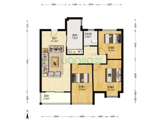 中海国际社区五期 3室1厅1卫 101平方