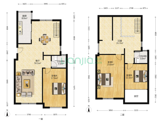 龙隐水庄 3室1厅2卫 91平方
