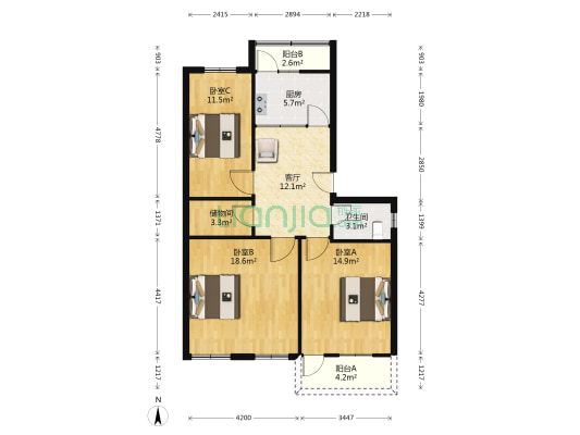 皮市街散盘 3室1厅1卫 99平方
