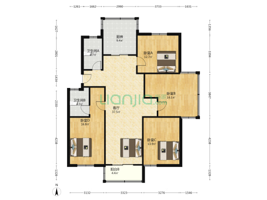 荷仙桥小区 4室1厅2卫 146平方