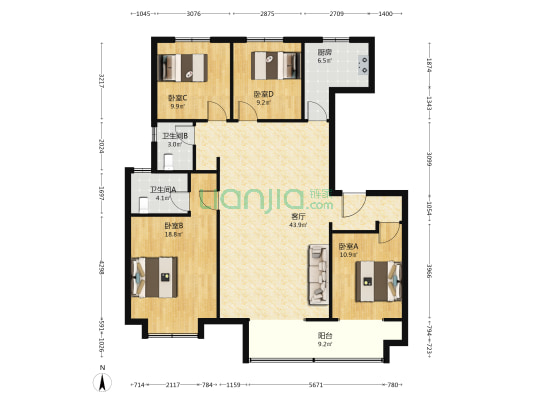 龙记檀府 4室1厅2卫 149平方