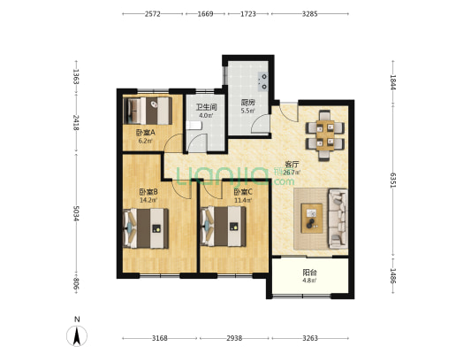 悦达·香溪水岸 3室1厅1卫 98平方