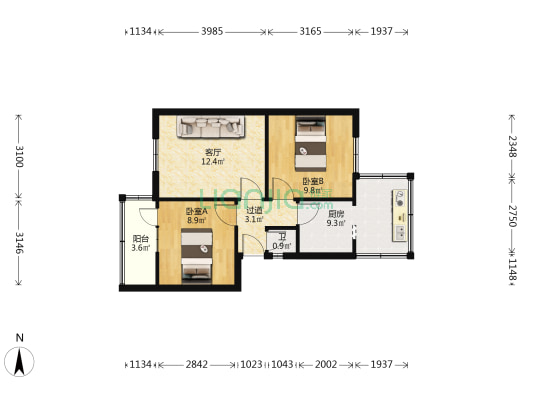 轻机厂宿舍 2室1厅1卫 47平方