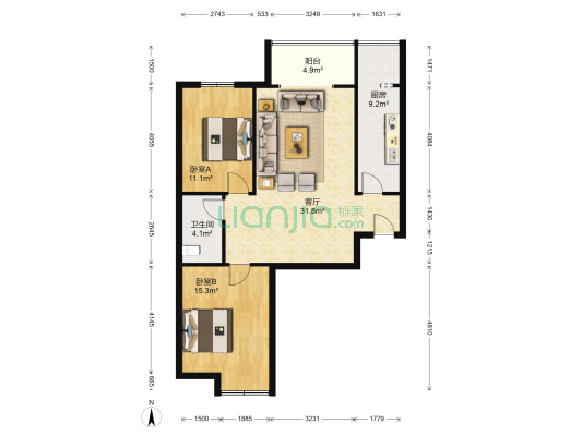 塔冢裕园B区 2室1厅1卫 101平方