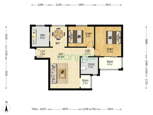 阳光城西西里 2室1厅1卫 87平方