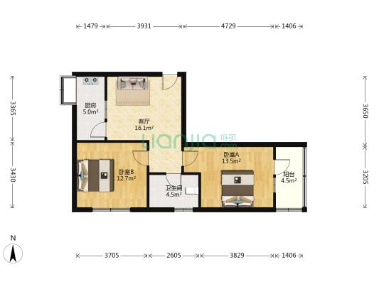 美麟花园 2室1厅1卫 70平方
