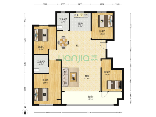 恒信风华尚品(坊子区) 4室1厅2卫 144平方