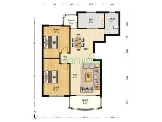 栖山苑 2室1厅1卫 105平方