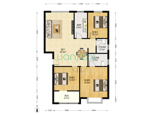 桐芳巷社区 3室1厅2卫 114平方
