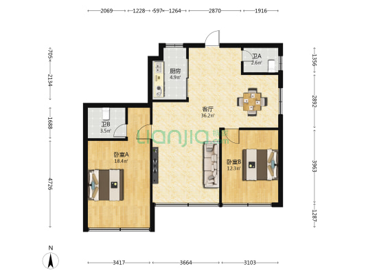秀英交警大队宿舍 2室1厅2卫 81平方