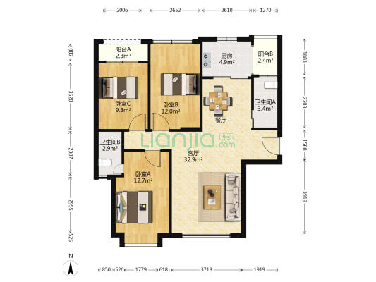 碧水芳庭 3室1厅2卫 113平方