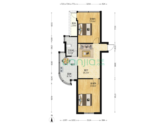 省测绘局东大路60号 2室1厅1卫 66平方
