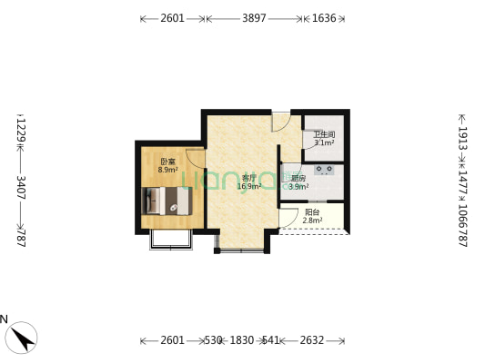 新山复郡 1室1厅1卫 46平方