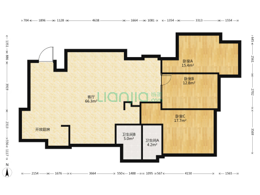 金辉光明城 3室1厅2卫 143平方