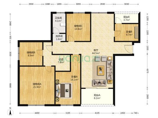 金辉融侨城 2室1厅2卫 131平方