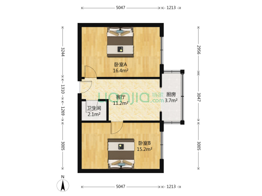 山西省广播电视厅宿舍 2室1厅1卫 55平方
