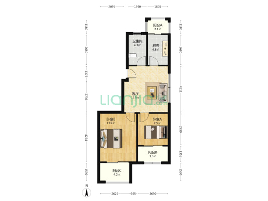 怡和尊庭 2室1厅1卫 75平方