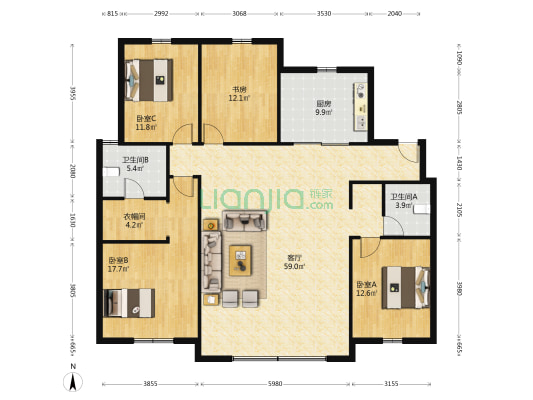 龙湖舜山府 4室1厅2卫 166平方