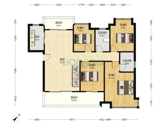 奥园誉峯 4室1厅2卫 131平方