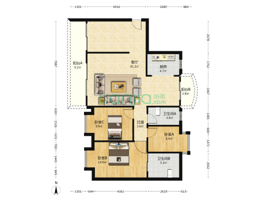博都花园 3室1厅2卫 112平方