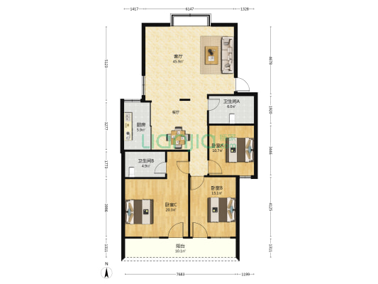 思景大楼 3室1厅2卫 132平方