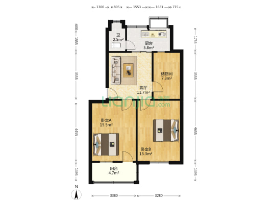 小轴承厂家属院 2室1厅1卫 73平方