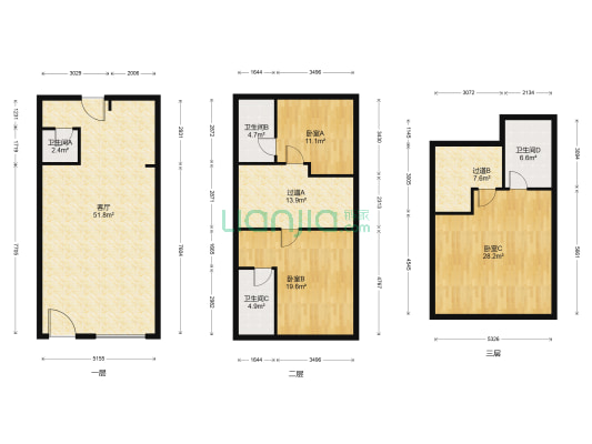 保利科创紫荆阁 3室1厅4卫 170平方