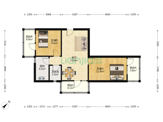 多宁里 2室1厅1卫 77平方
