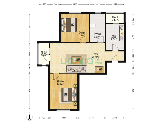 王顶堤家园 2室1厅1卫 107平方