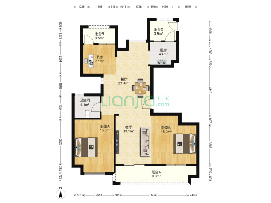 中梁首府 3室2厅1卫 121平方