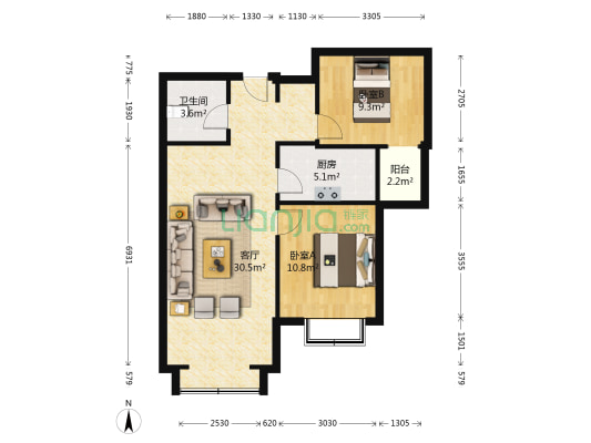 香邑溪谷 2室1厅1卫 89平方