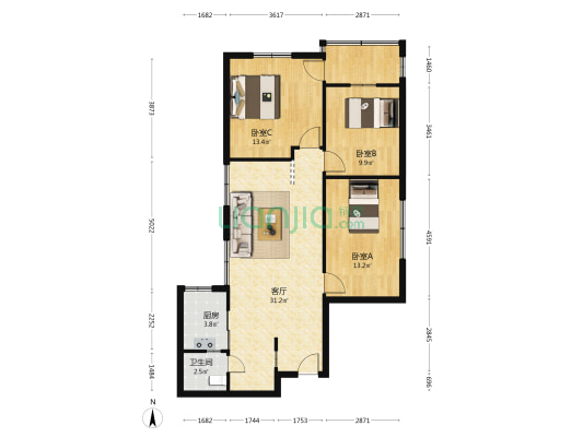 金贸小区 3室1厅1卫 82平方