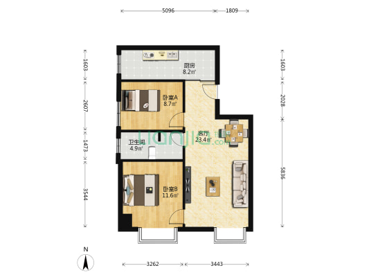 城投金色都汇 2室1厅1卫 84平方