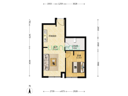 汉湖天璟 1室1厅1卫 68平方