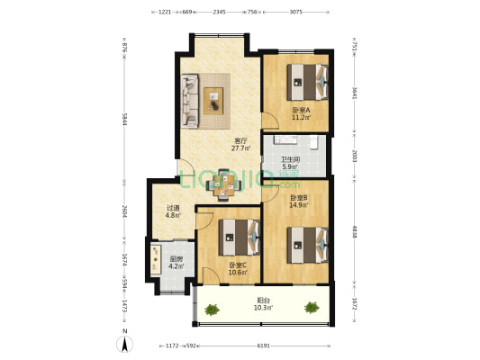 曙光小区一区 3室1厅1卫 101平方