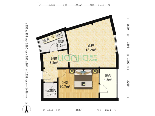 玛雅大厦 1室1厅1卫 55平方