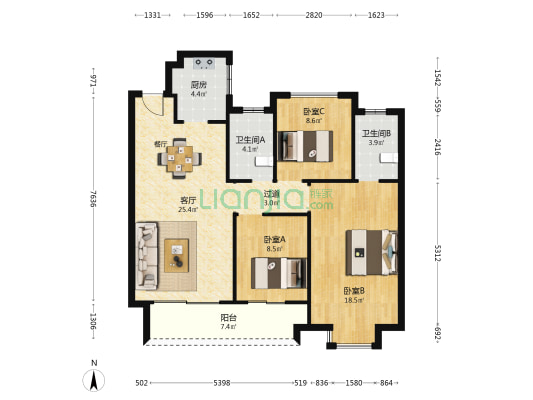 均和华府 3室1厅2卫 108平方